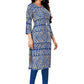 Designer Kurti Rayon Viscose Blue Foil Print Kurtis