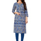 Designer Kurti Rayon Viscose Blue Foil Print Kurtis