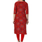 Party Wear Kurti Cotton Rayon Red Foil Print Kurtis