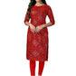 Party Wear Kurti Cotton Rayon Red Foil Print Kurtis
