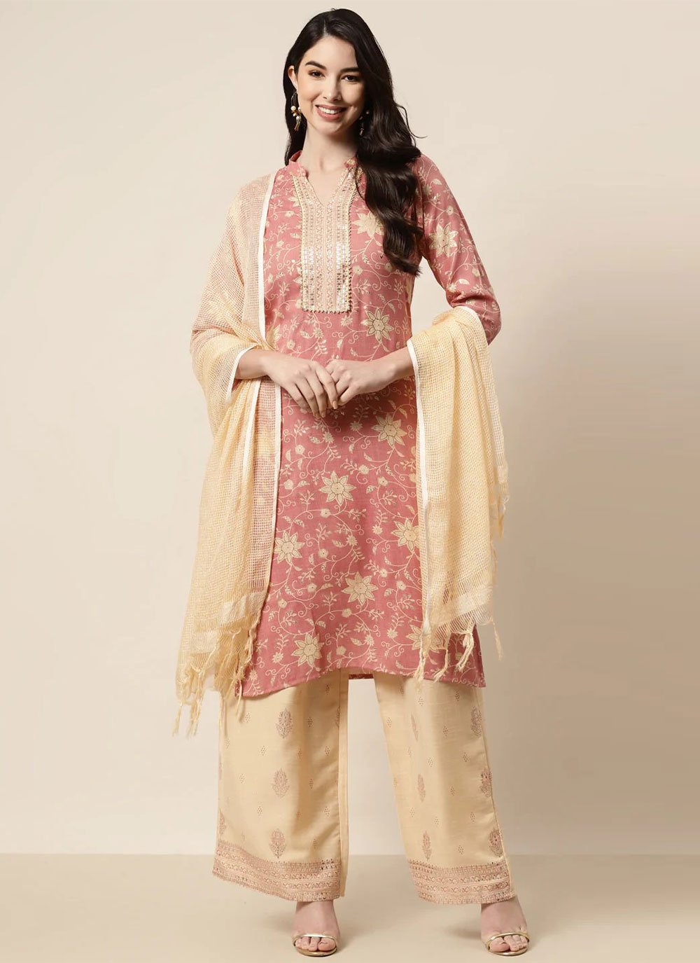 Salwar Suit Rayon Pink Floral Patch Salwar Kameez