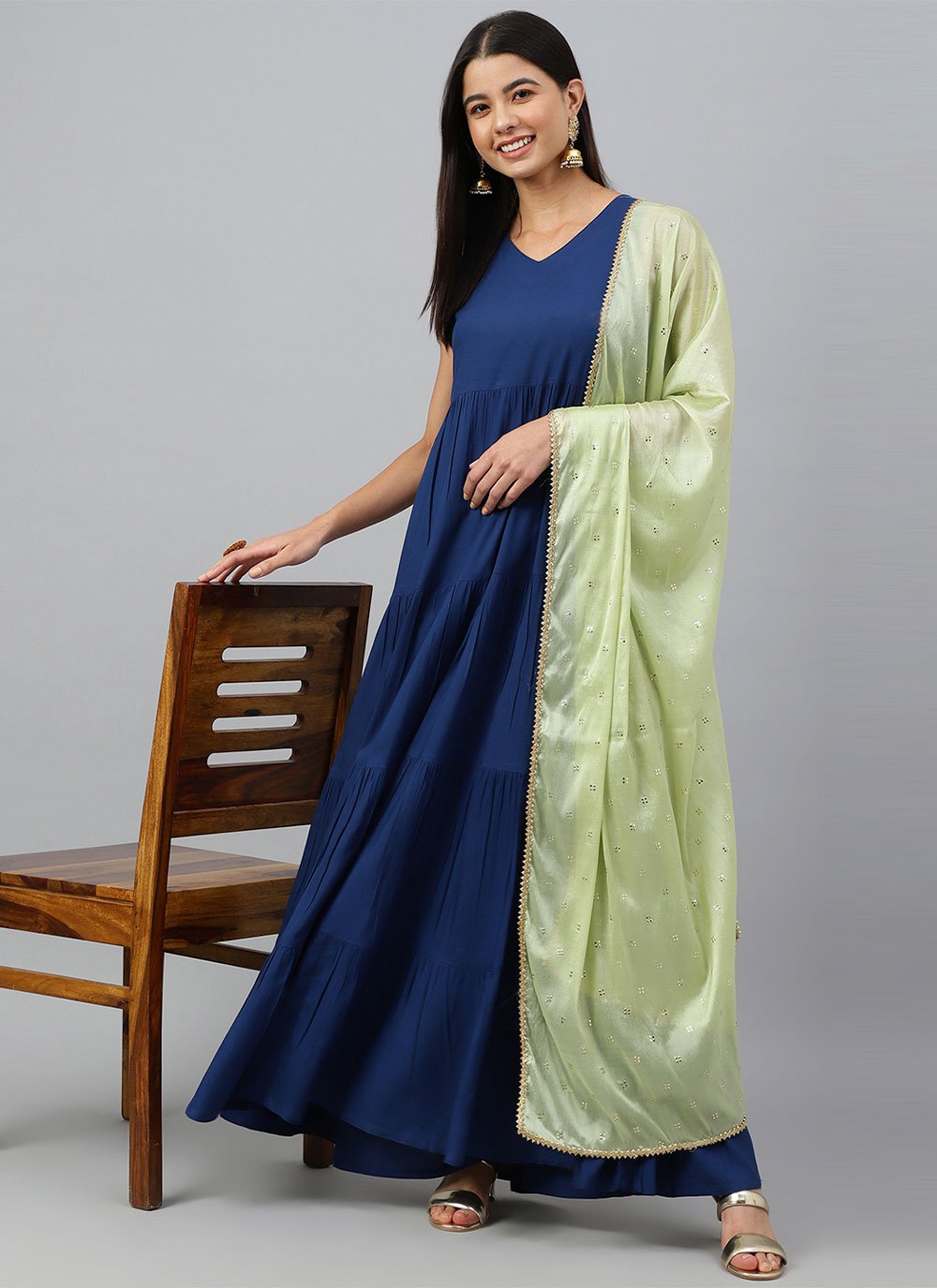 Anarkali Suit Rayon Blue Plain Salwar Kameez