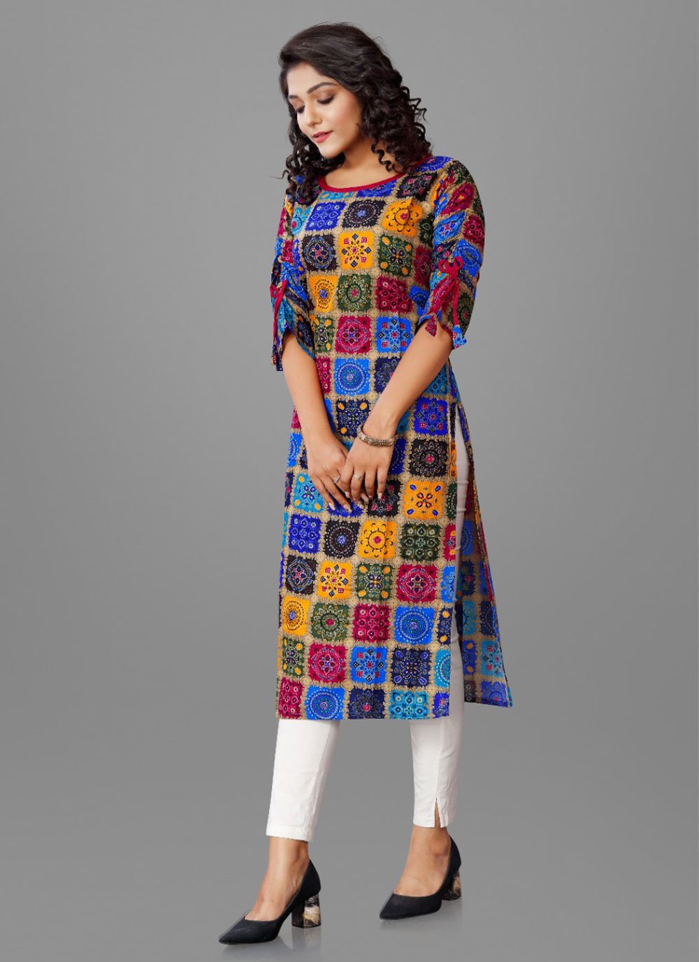 Designer Kurti Rayon Multi Colour Print Kurtis