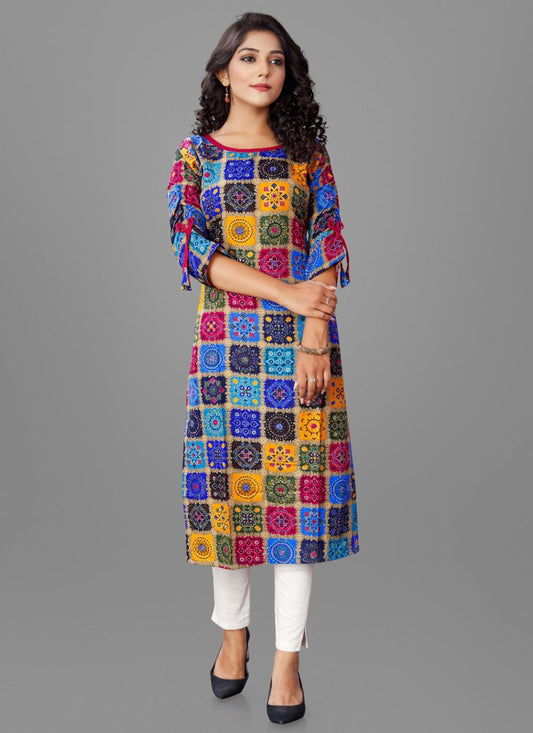 Designer Kurti Rayon Multi Colour Print Kurtis