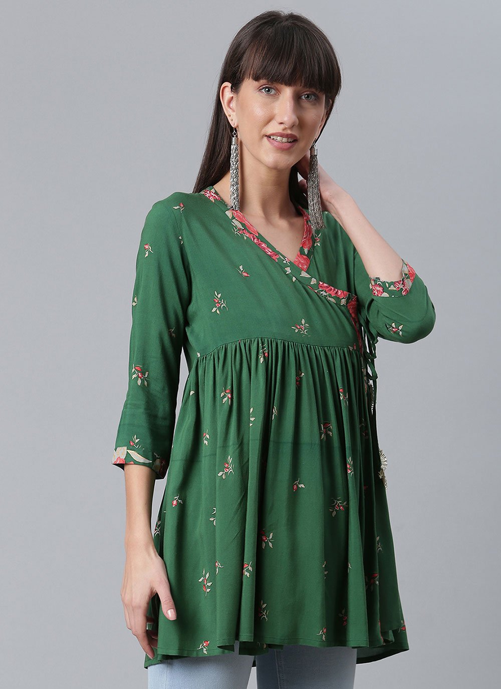 Designer Kurti Rayon Green Print Kurtis