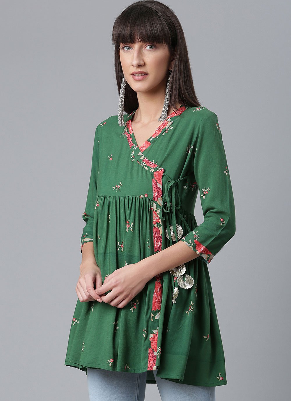 Designer Kurti Rayon Green Print Kurtis