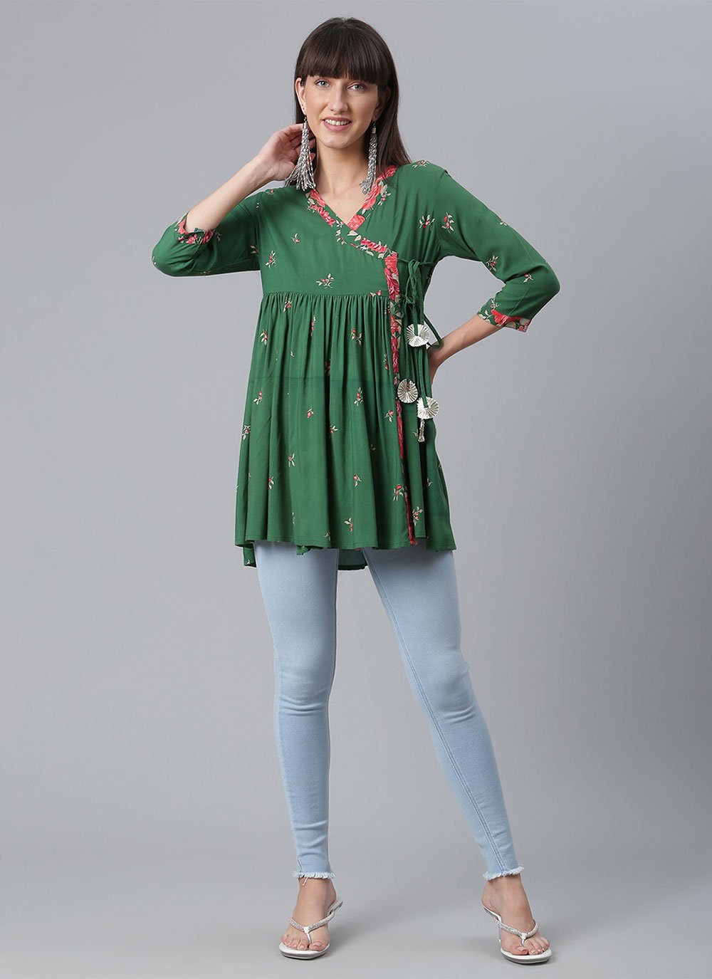 Designer Kurti Rayon Green Print Kurtis