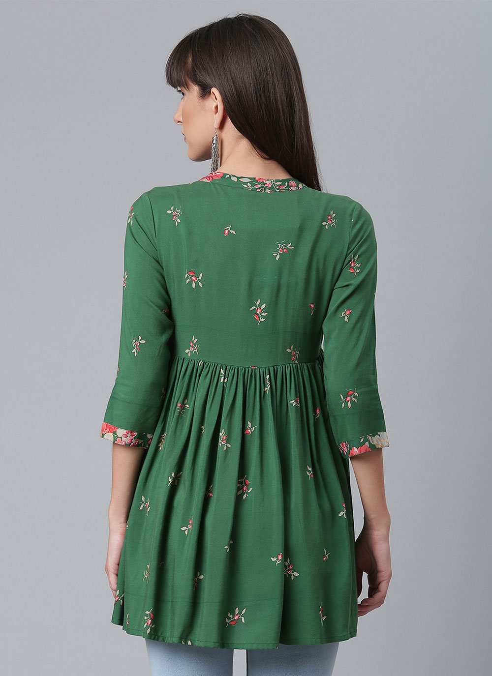 Designer Kurti Rayon Green Print Kurtis