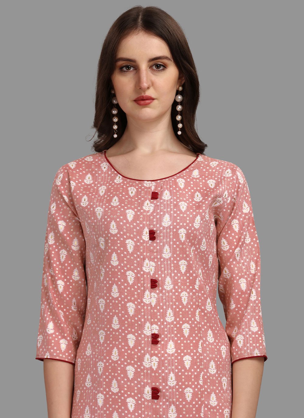 Designer Kurti Rayon Peach Print Kurtis