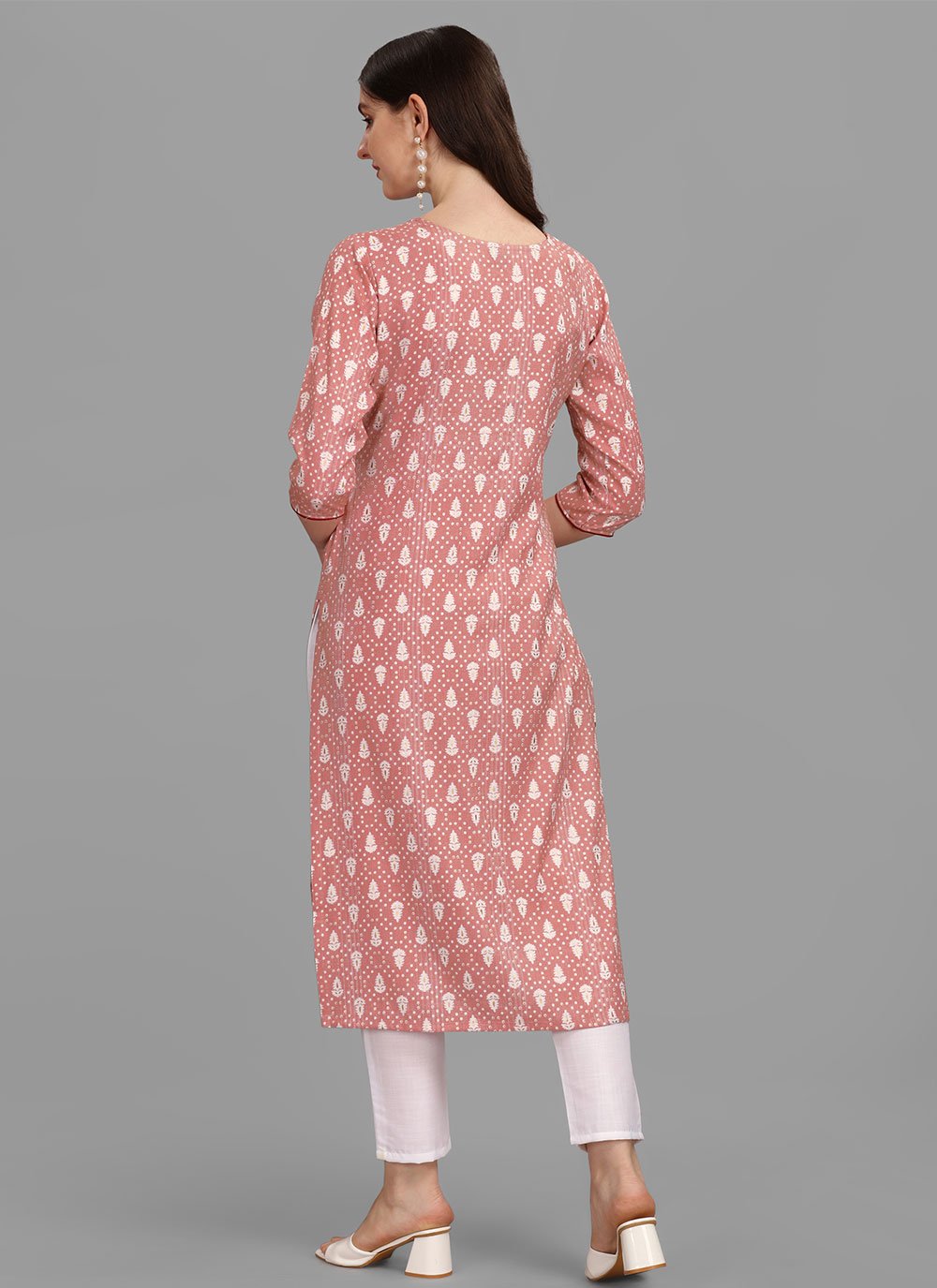 Designer Kurti Rayon Peach Print Kurtis