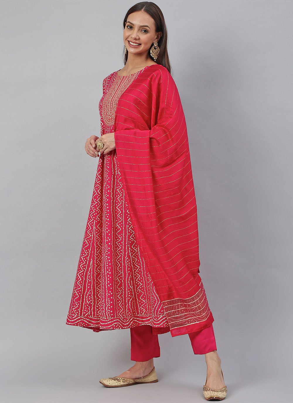 Salwar Suit Rayon Hot Pink Print Salwar Kameez