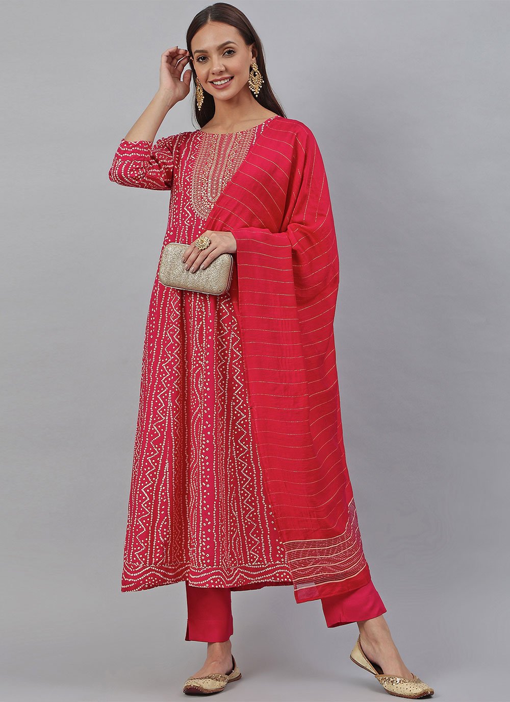 Salwar Suit Rayon Hot Pink Print Salwar Kameez