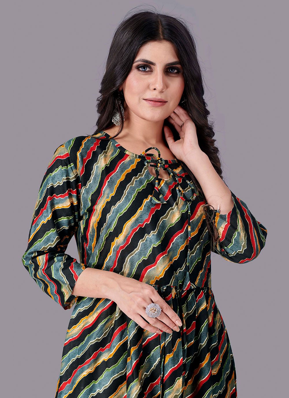 Party Wear Kurti Rayon Multi Colour Foil Print Kurtis