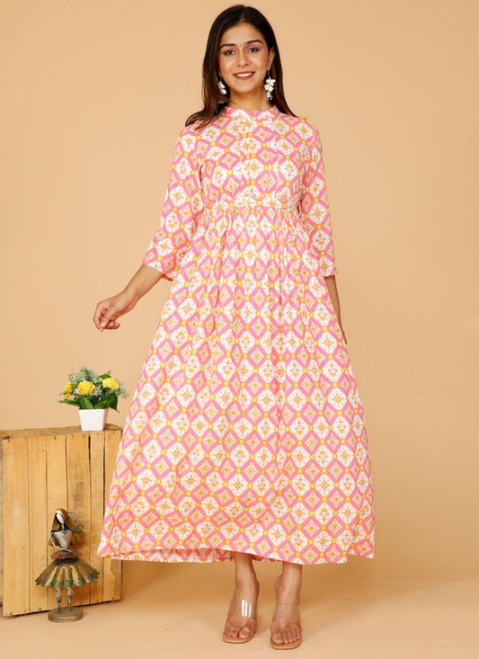 Designer Kurti Rayon Pink Print Kurtis