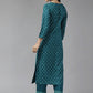 Party Wear Kurti Rayon Teal Print Kurtis