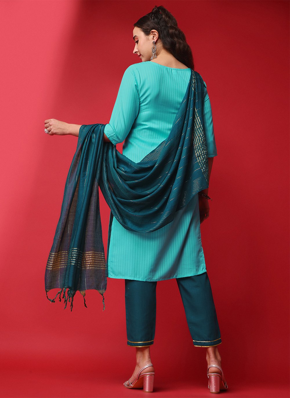 Salwar Suit Rayon Viscose Turquoise Embroidered Salwar Kameez