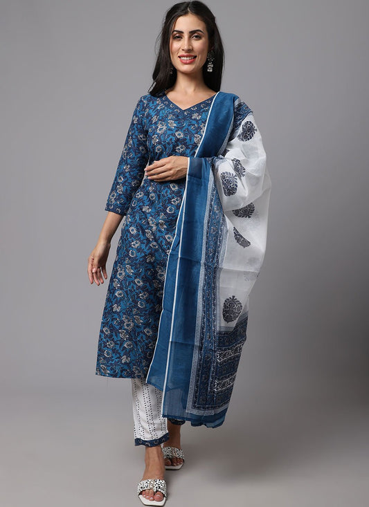 Salwar Suit Rayon Blue Print Salwar Kameez