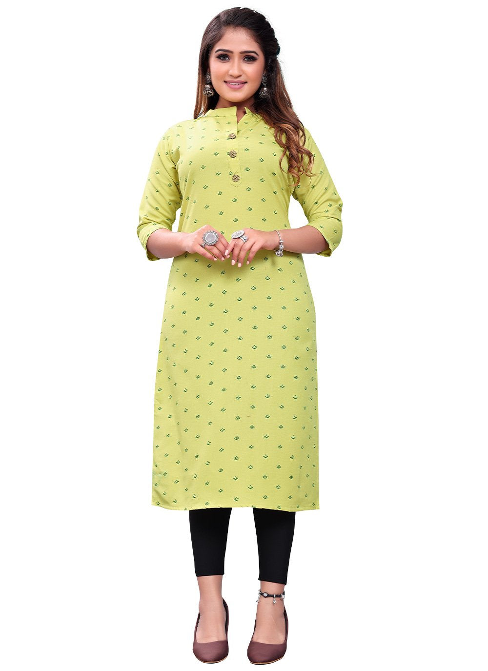 Designer Kurti Rayon Yellow Print Kurtis