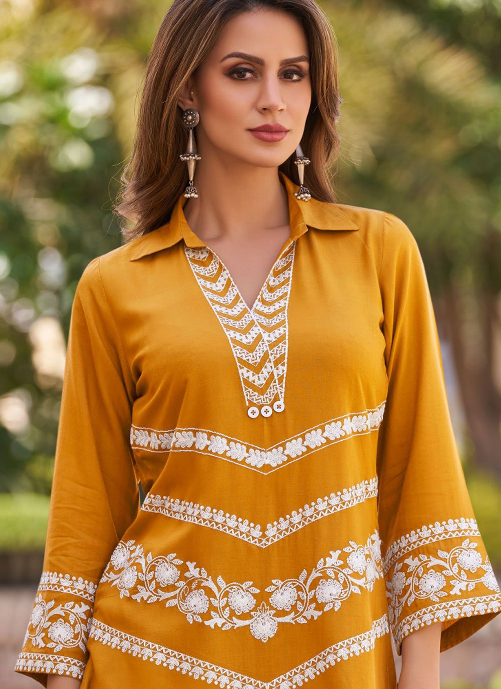 Casual Kurti Rayon Yellow Embroidered Kurtis