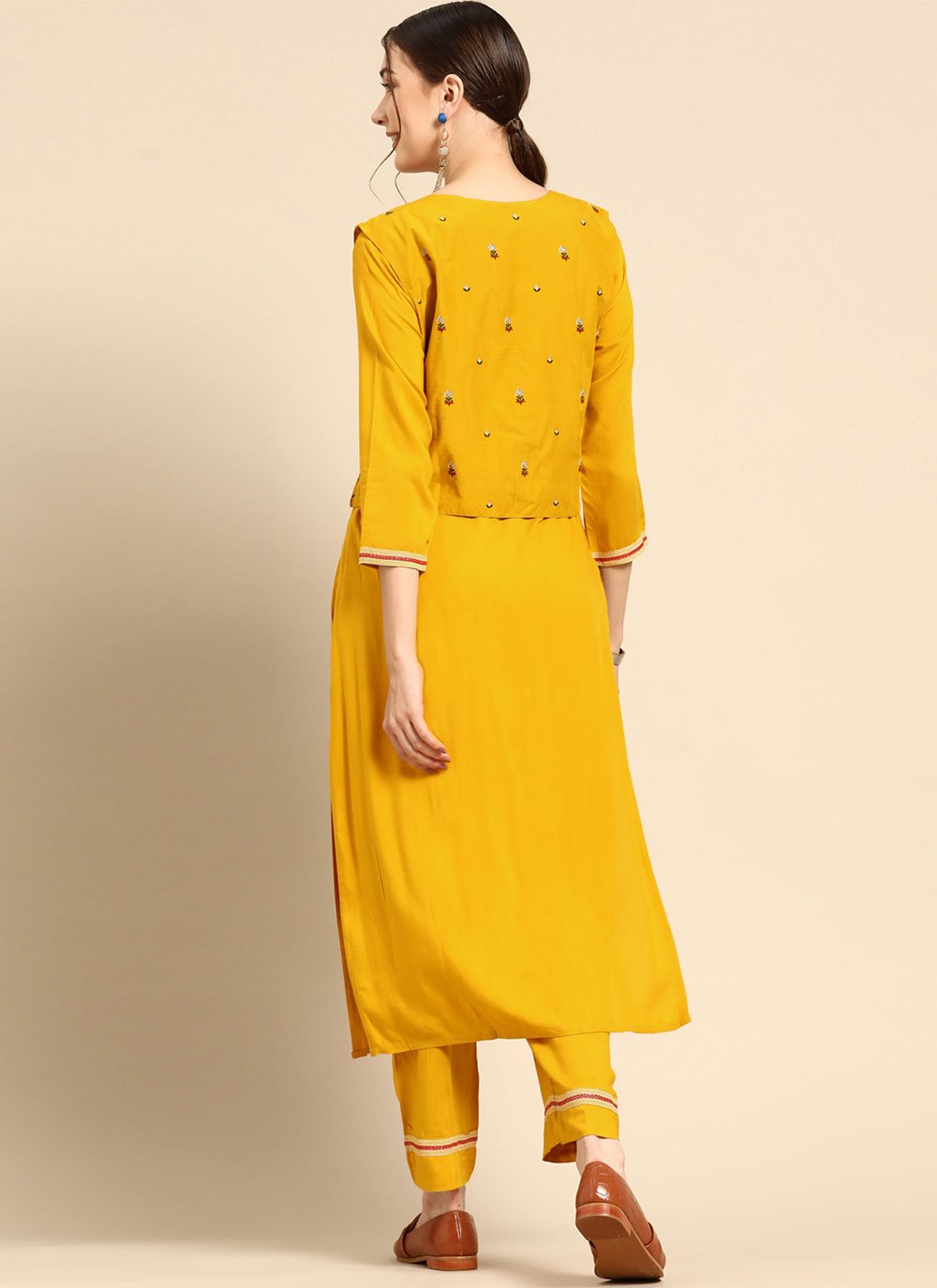 Party Wear Kurti Rayon Yellow Plain Kurtis