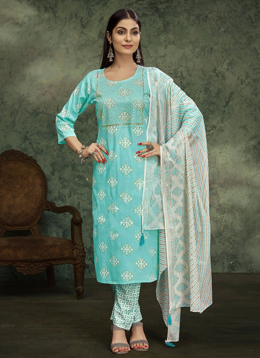 Salwar Suit Rayon Blue Embroidered Salwar Kameez