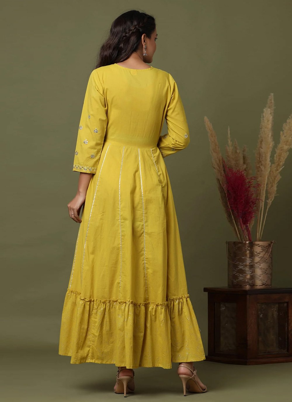 Gown Cotton Green Embroidered Gown