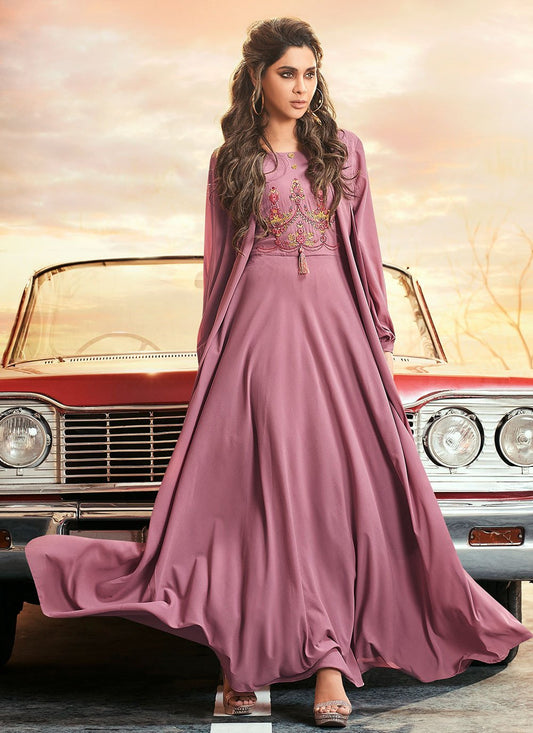 Gown Georgette Pink Embroidered Gown