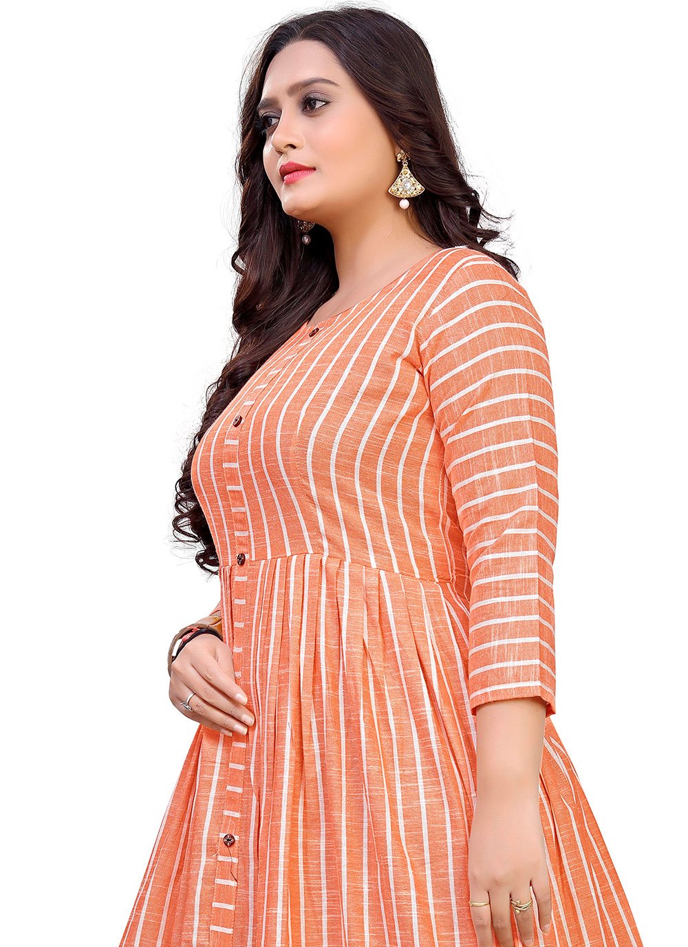 Gown Cotton Peach Strips Print Gown