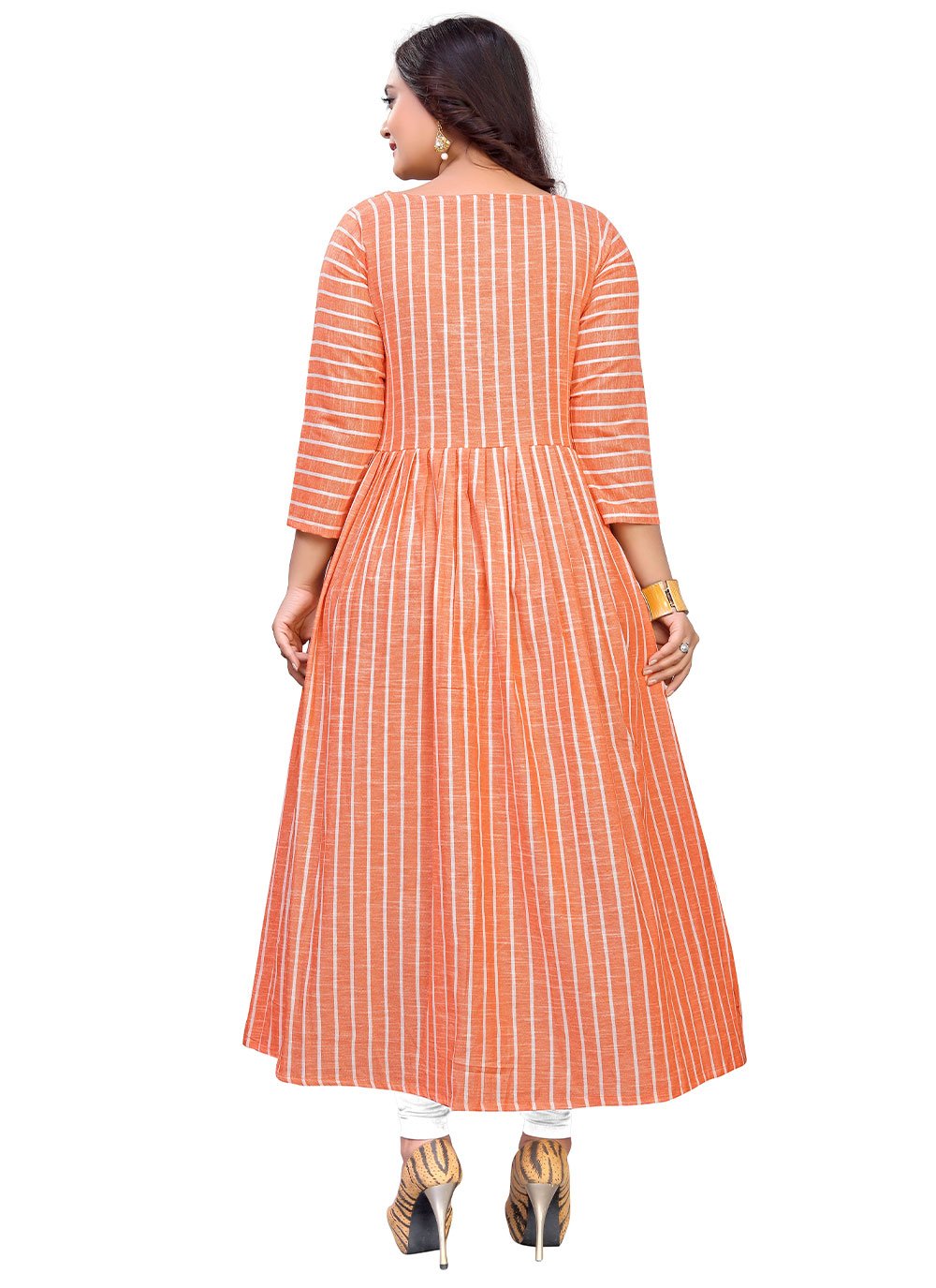 Gown Cotton Peach Strips Print Gown