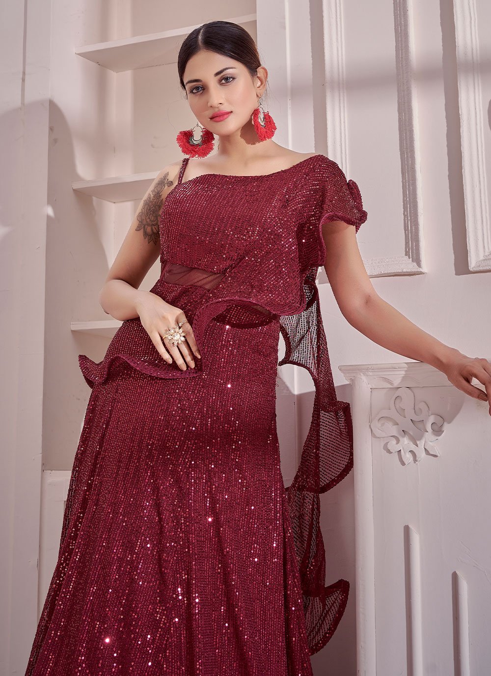 Gown Imported Maroon Sequins Gown