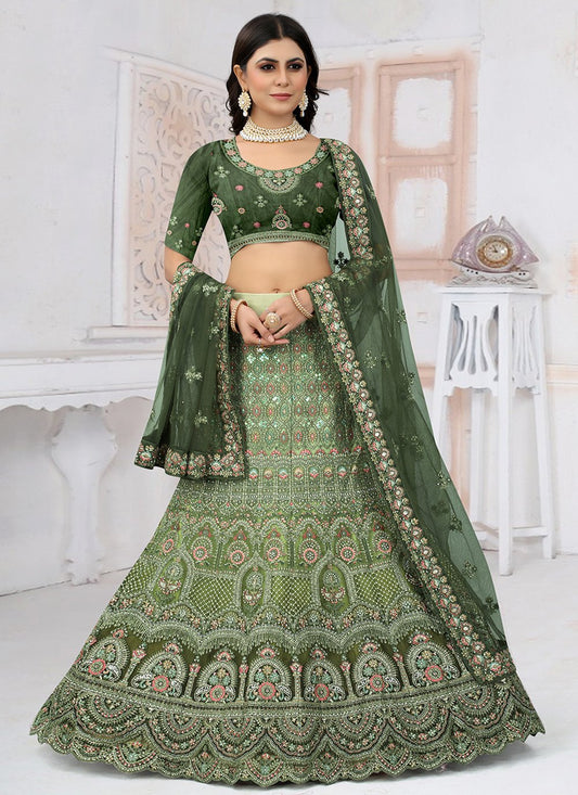 Readymade Lehenga Choli Net Green Embroidered Lehenga Choli