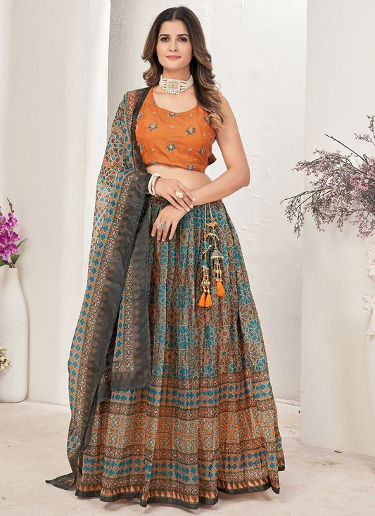 Readymade Lehenga Choli Organza Multi Colour Print Lehenga Choli