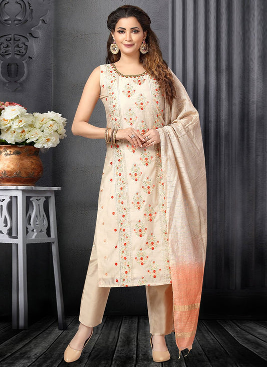 Salwar Suit Art Silk Peach Embroidered Salwar Kameez