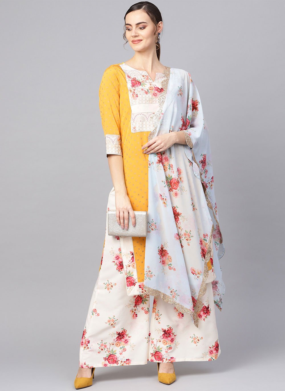 Salwar Suit Crepe Silk Yellow Digital Print Salwar Kameez