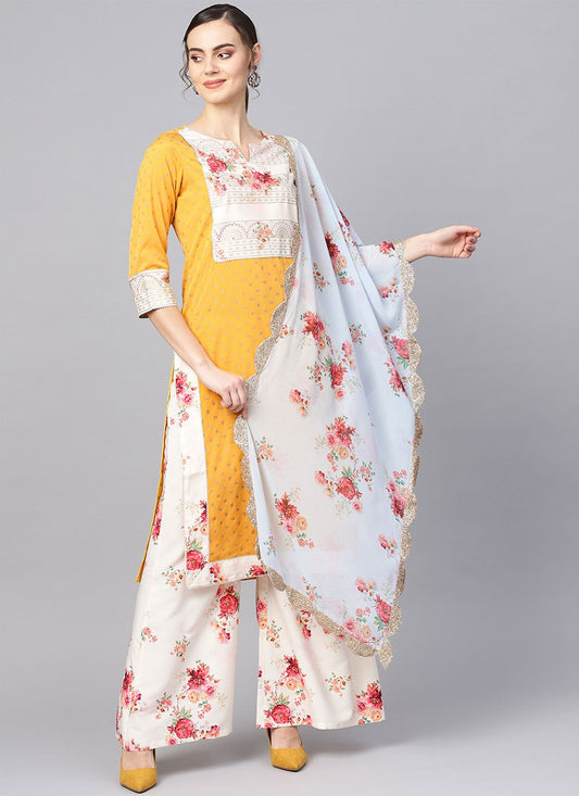 Salwar Suit Crepe Silk Yellow Digital Print Salwar Kameez