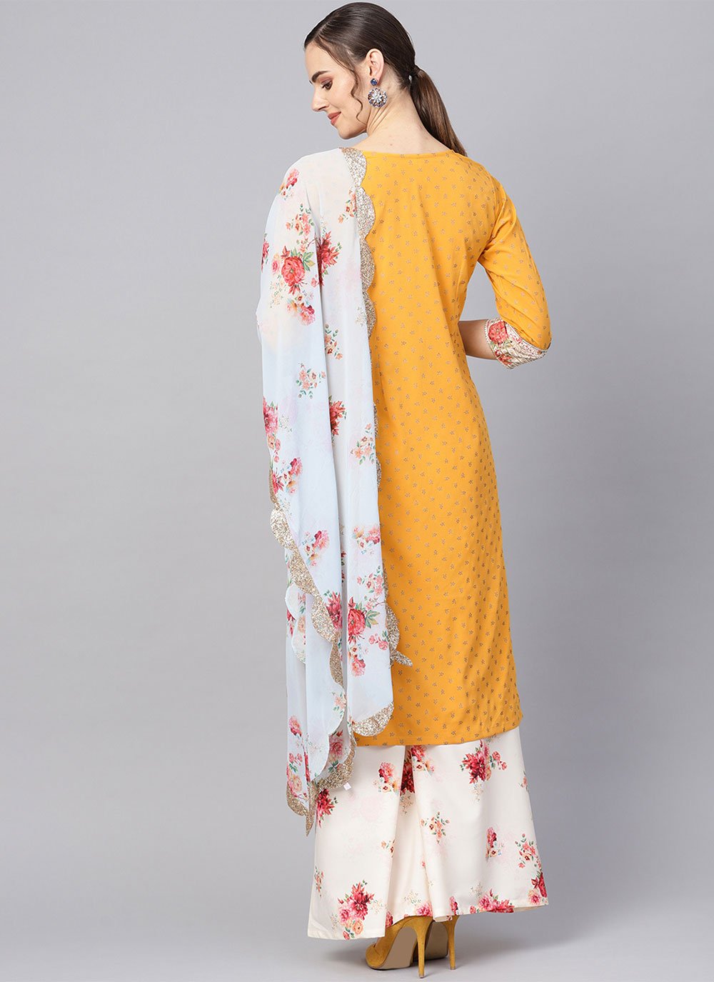 Salwar Suit Crepe Silk Yellow Digital Print Salwar Kameez