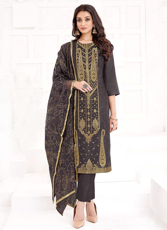 Salwar Suit Viscose Grey Embroidered Salwar Kameez