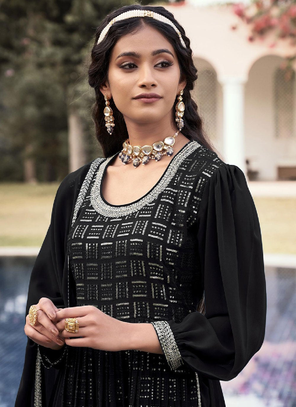 Salwar Suit Georgette Black Embroidered Salwar Kameez