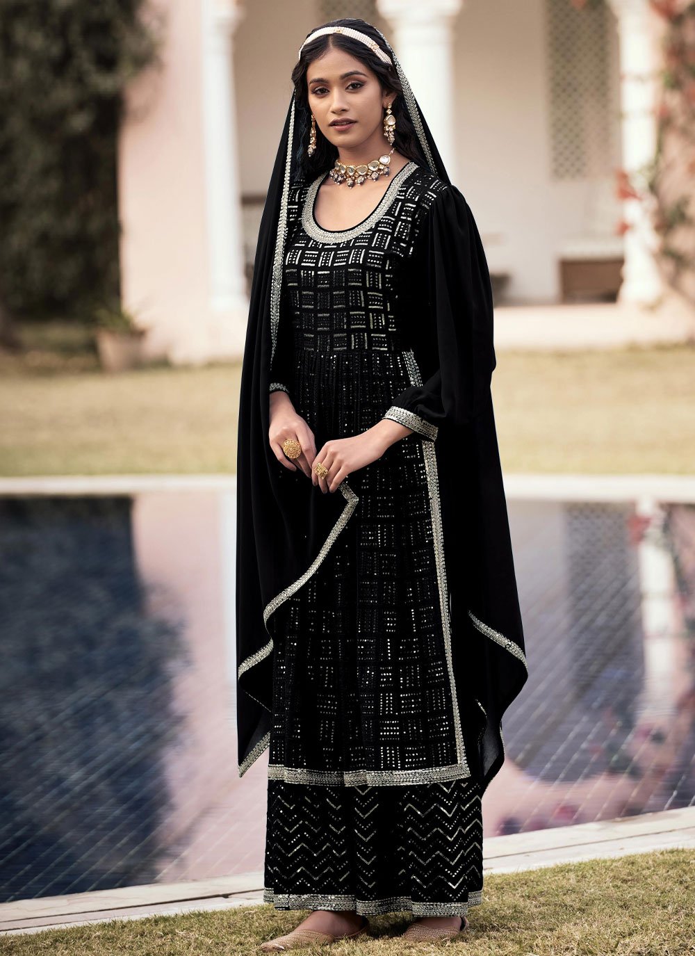 Salwar Suit Georgette Black Embroidered Salwar Kameez