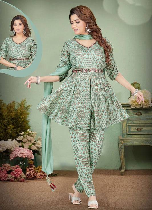 Salwar Suit Silk Sea Green Print Salwar Kameez