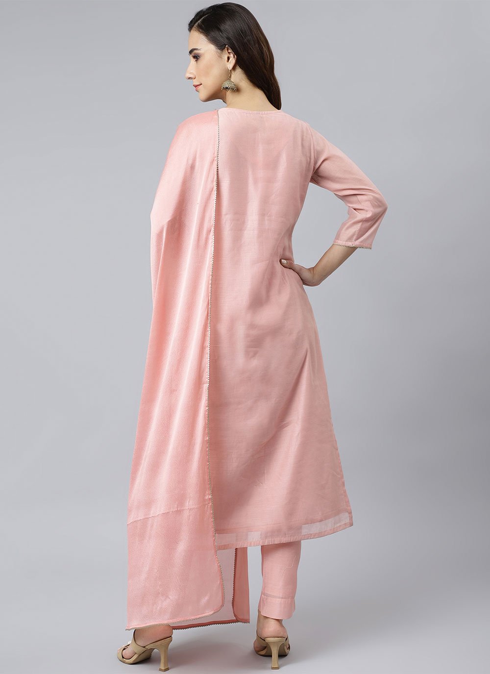 Salwar Suit Poly Silk Peach Plain Salwar Kameez