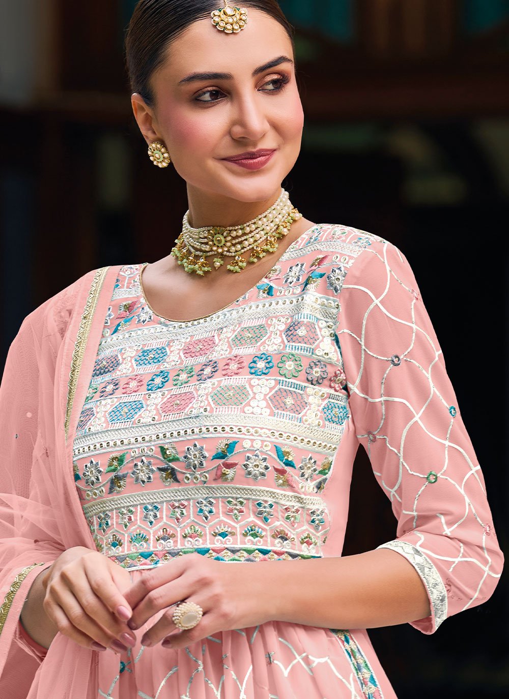 Salwar Suit Faux Georgette Pink Embroidered Salwar Kameez