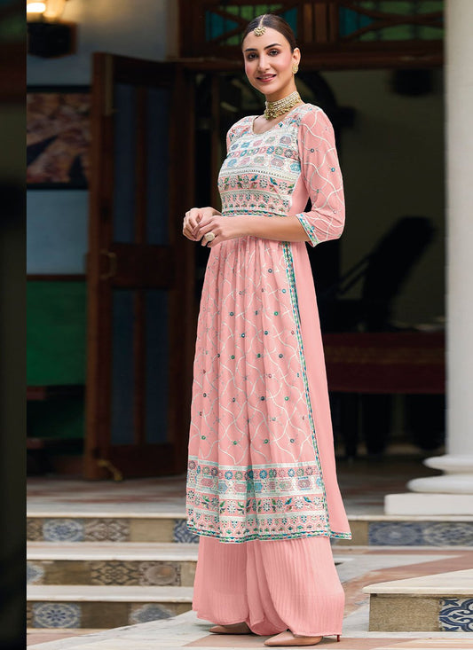 Salwar Suit Faux Georgette Pink Embroidered Salwar Kameez