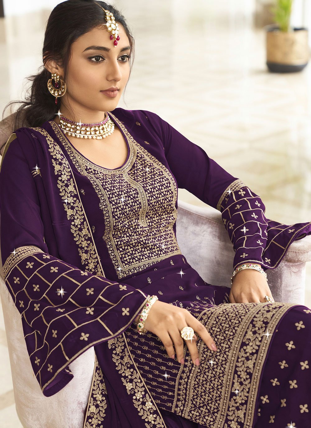 Salwar Suit Georgette Purple Embroidered Salwar Kameez