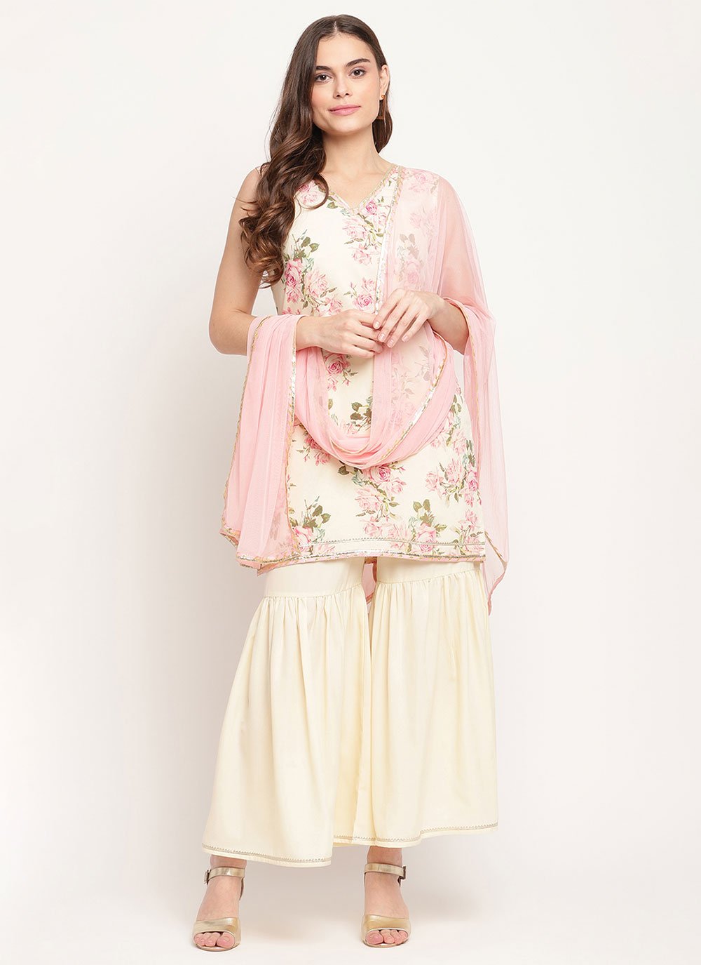 Salwar Suit Crepe Silk Off White Digital Print Salwar Kameez