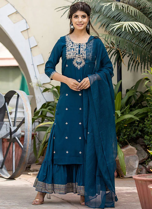 Salwar Suit Silk Morpeach Embroidered Salwar Kameez