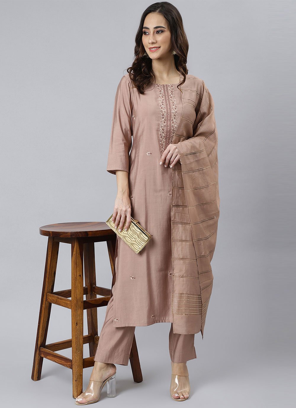 Salwar Suit Viscose Mauve Embroidered Salwar Kameez