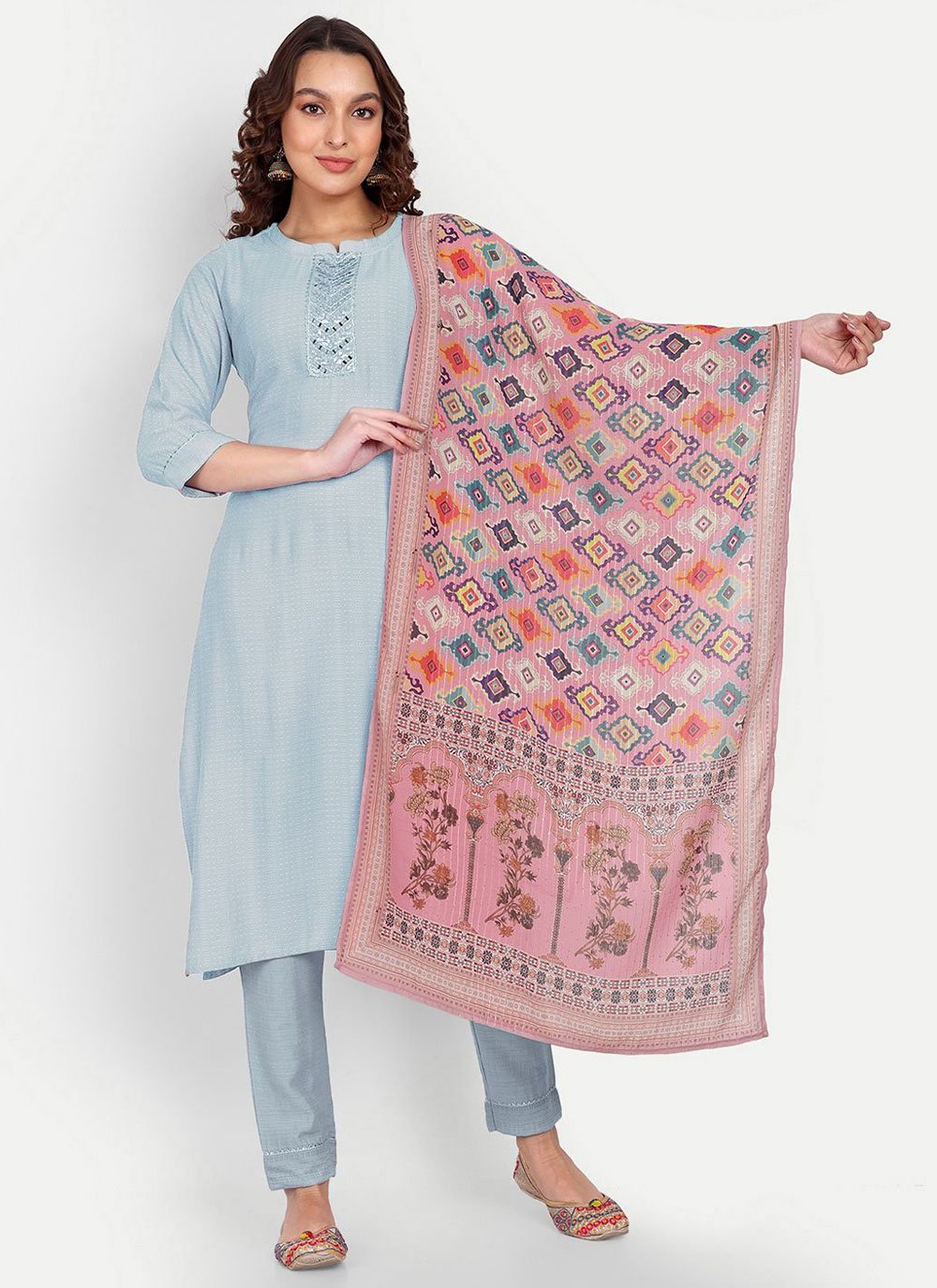 Salwar Suit Viscose Aqua Blue Embroidered Salwar Kameez