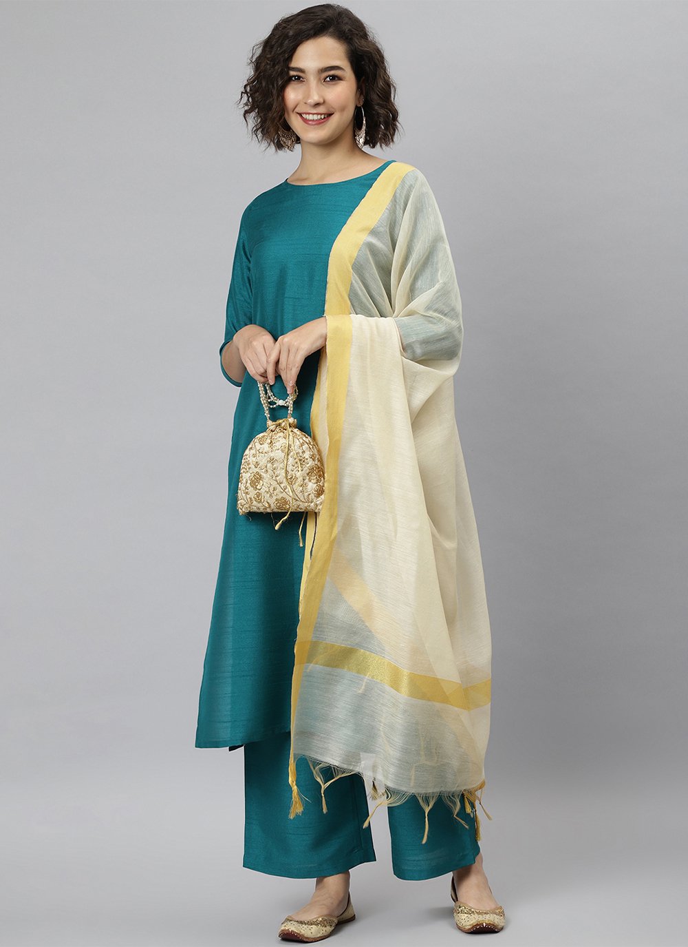 Salwar Suit Poly Silk Morpeach Plain Salwar Kameez