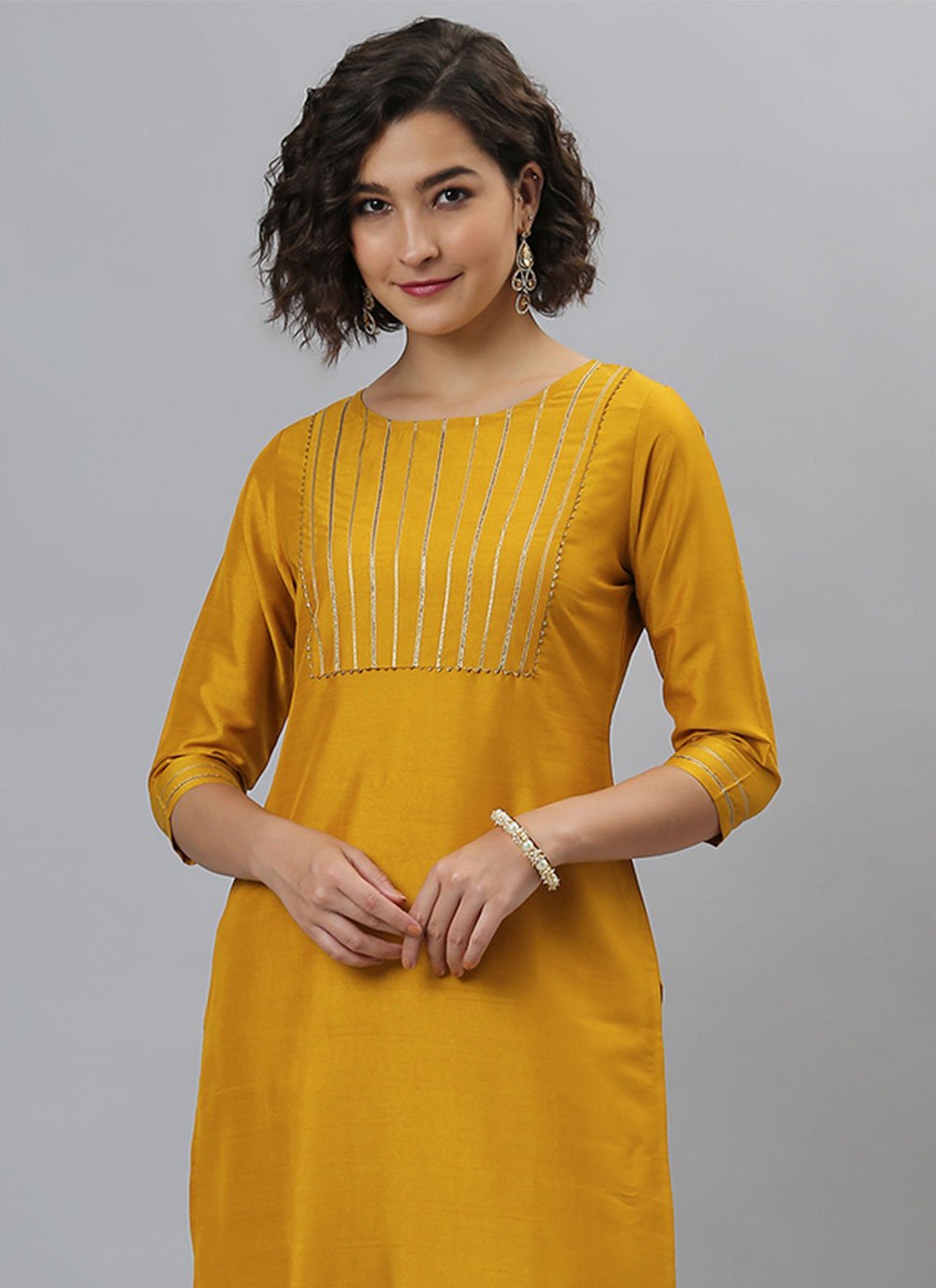 Salwar Suit Poly Silk Mustard Plain Salwar Kameez